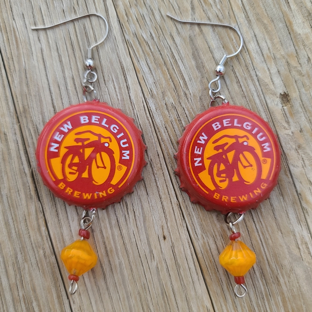 New Belgium Brewing Beer Bottle Cap Earrings